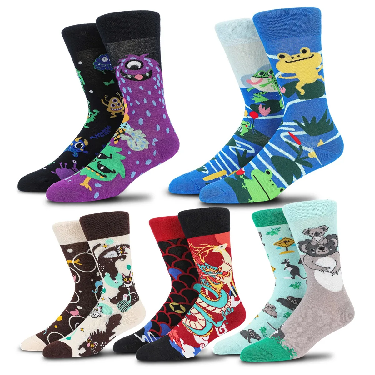 

5 Pairs Men's Novelty Happy Fun Dress Socks Colorful Funky Fancy Crazy Funny Casual Cotton Crew Socks for Women Men