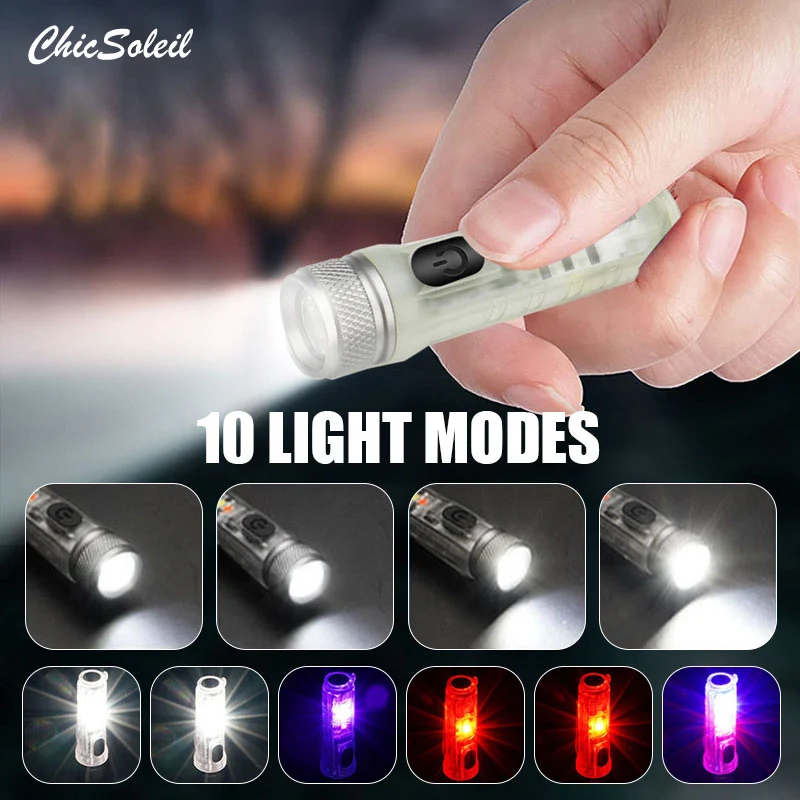 

Mini Keychain Flashlight LED Rechargeable Torch Portable Magnetic USB Charging Flashlight High Power Camping Long Range Lantern
