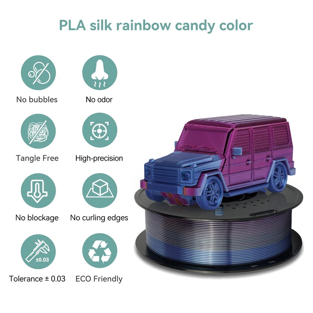 4KG/lot Silk PLA Filament rainbow Pla 1.75mm 3D Printing Material for 3D Printers Pens 1KG no bubble