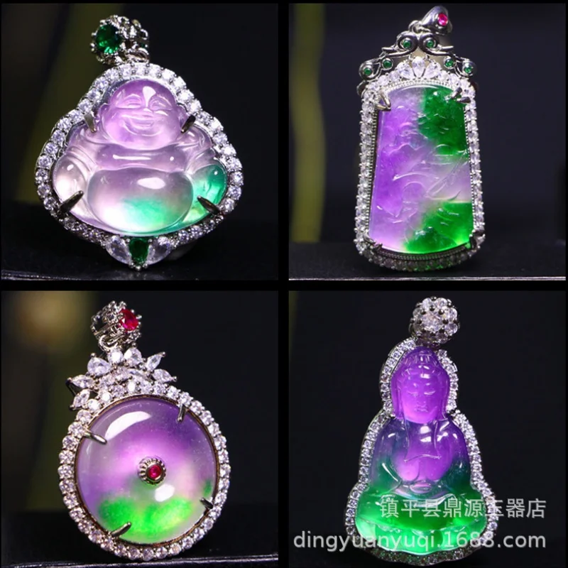 

Натуральный нефритовый серебряный бриллиантовый нефритовый кулон из Мьянмы