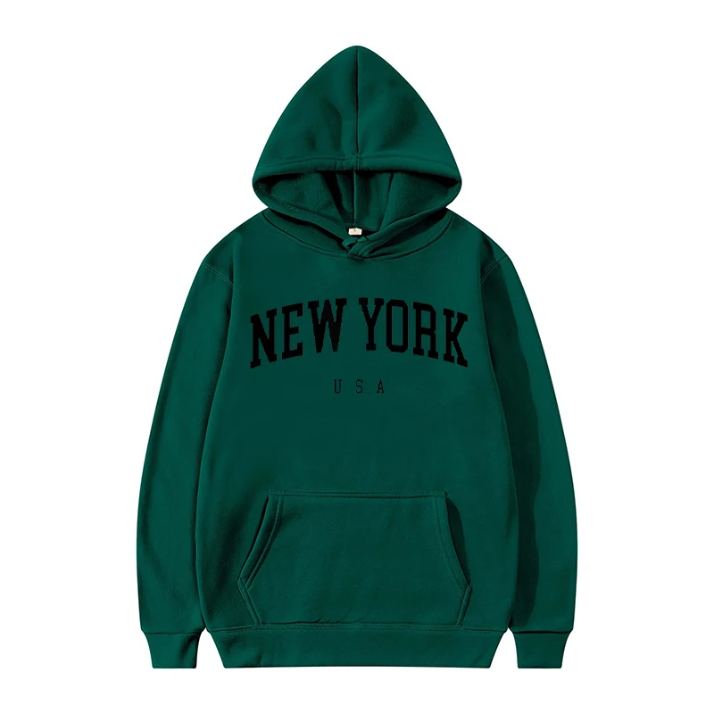 New York U.S.A City Hoodies Men Fashion Letter Printed Graphic Sweatshirts Women Loose Casual Harajuku Hooded Pullover Sportwear