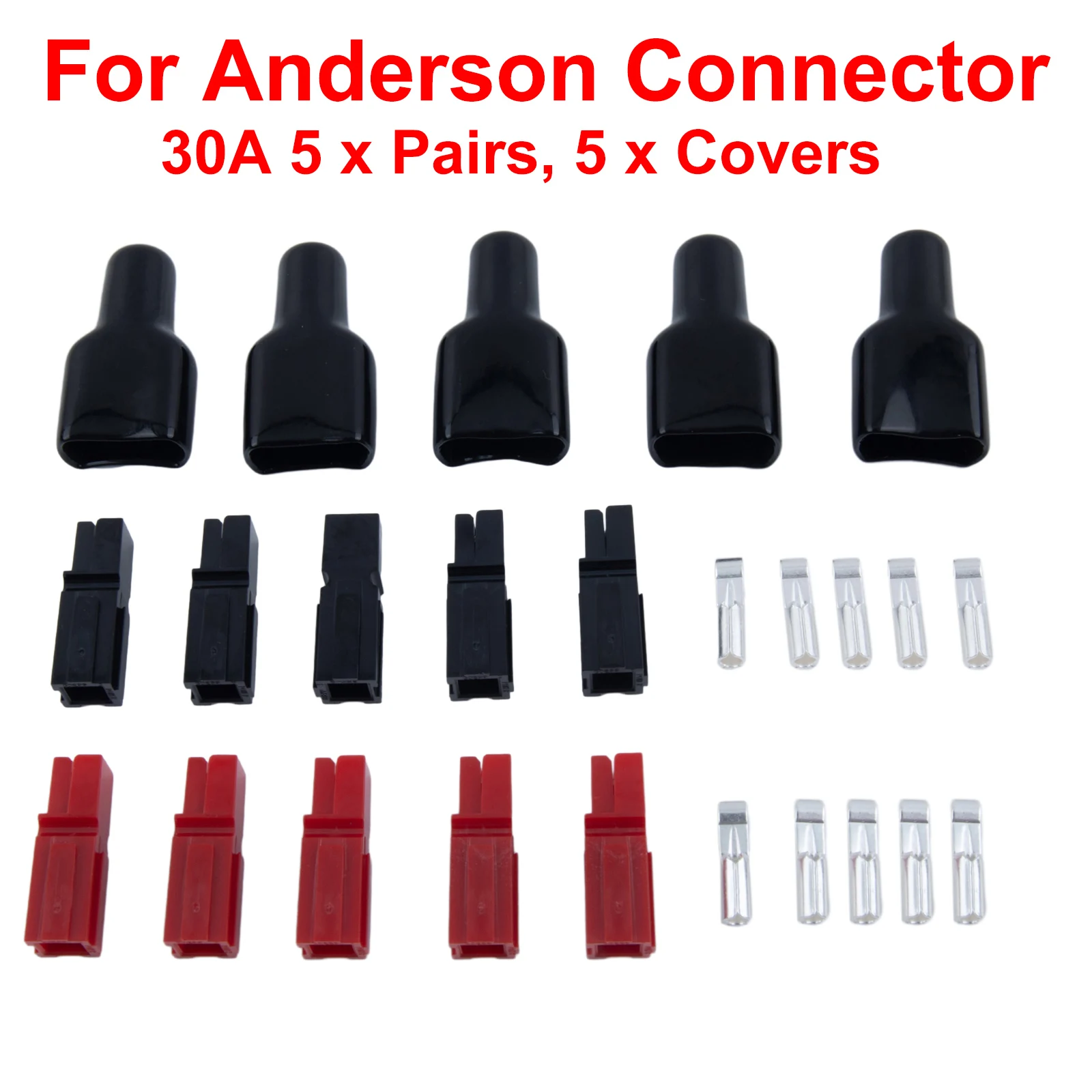 5 Pair 30AMP Plug 600V For Anderson Style Connector & Rubber Black PVC Covers Flame Retardant Sleeves For Electric Equipments