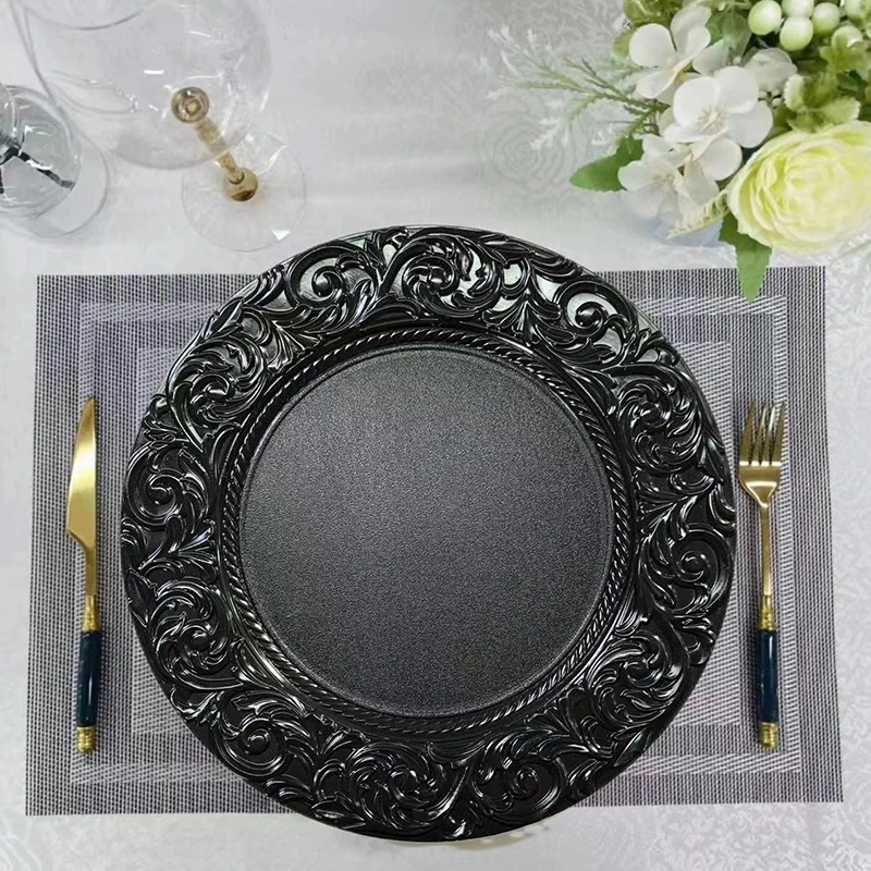 European Banquet Plates Plastic Charger For Home Dinner Table Decor Wedding Party Cake Tray Hotel Western Mats 13inch 100pcs 3