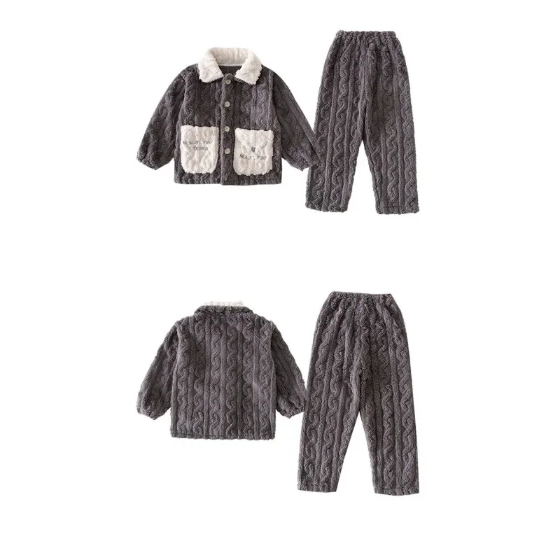 2024 New Boys' Pajamas Winter Version Latest Set Sleepwear Teenagers' Baby Homewear Autumn Nightwear Thick Casual Nightgown