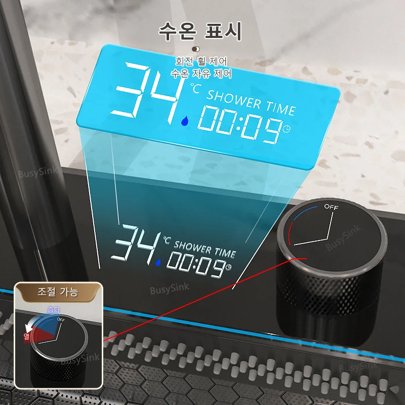 스테인레스 스틸 대형 싱글 슬롯 통합 디지털 디스플레이 수도꼭지 세트, 폭포 주방 싱크대, 비누 디펜서 컵 와셔