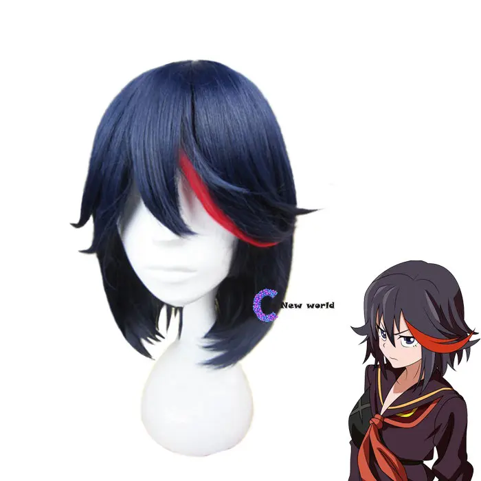 

Женский парик для косплея Matoi Ryuko, термостойкие волосы с короткими синими и красными волосами аниме KILL la KILL, с шапочкой, реквизит для Хэллоуина и карнавала