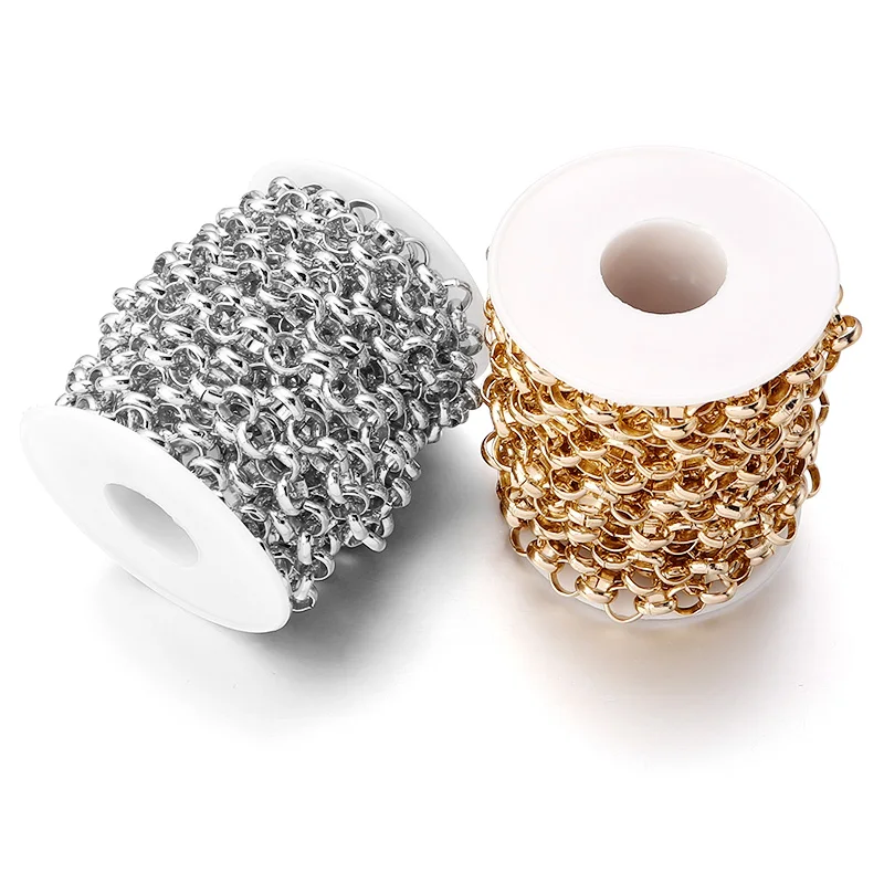 5 Yards/Rollen vergoldete Halskette Rolo-Ketten Bulk Aluminium-Kreuzketten für die Schmuckherstellung Starke Gliederkette DIY-Armband – Detail 3