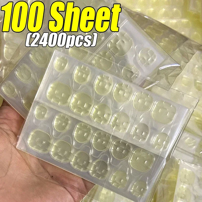 2400pcs/100Sheets Transparent Jelly False Nail Tips Double-Sided Nail Glue Stickers DIY Art Self-Adhesive Tabs Tools
