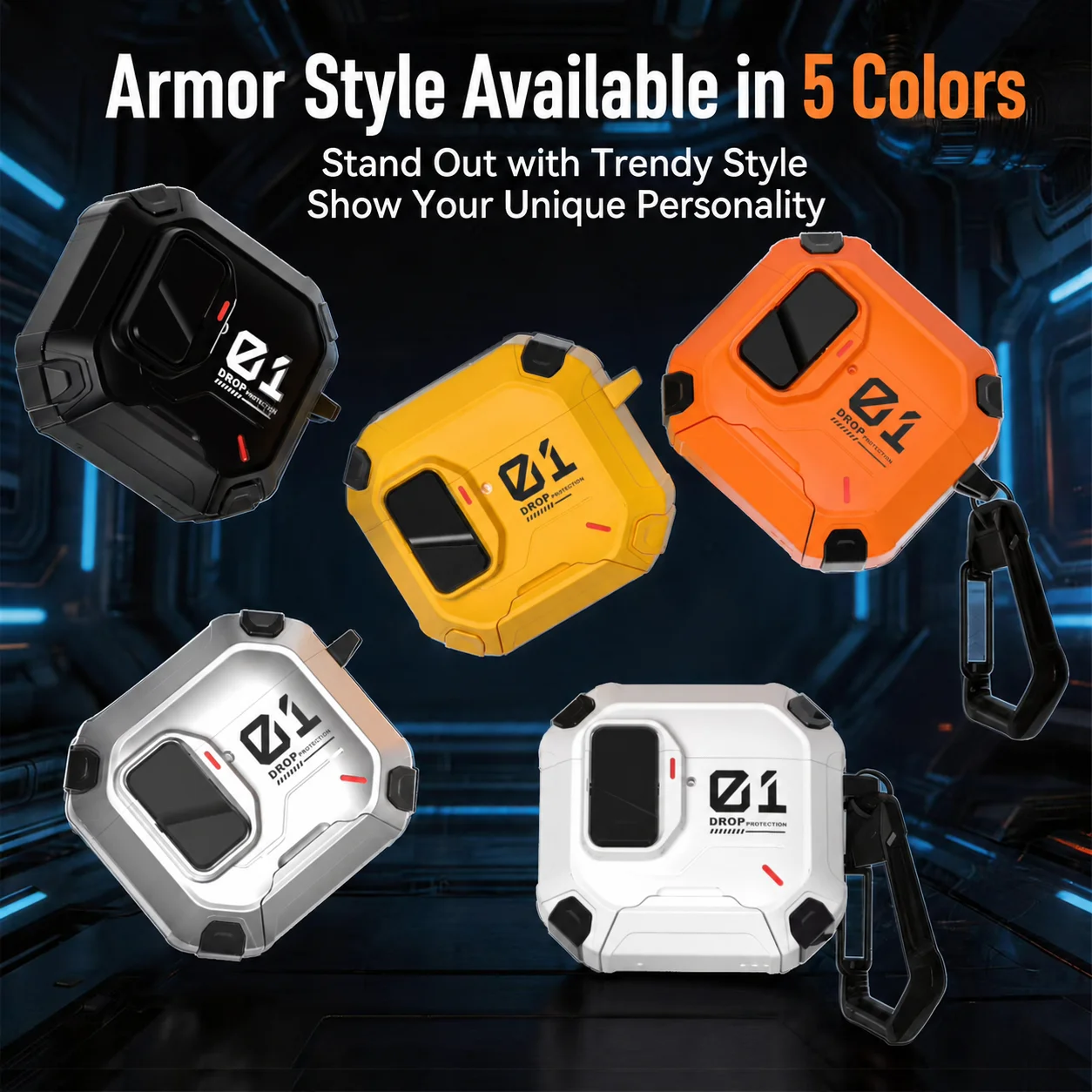 Rugged Protective Hard Shell Case with Carabiner