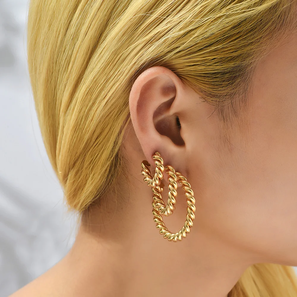 Stainless Steel Opening CC Shape Big Circle Round Huggie Hoop Earrings Gold Color Women Punk Ear Jewelry Summer New Trend 2025