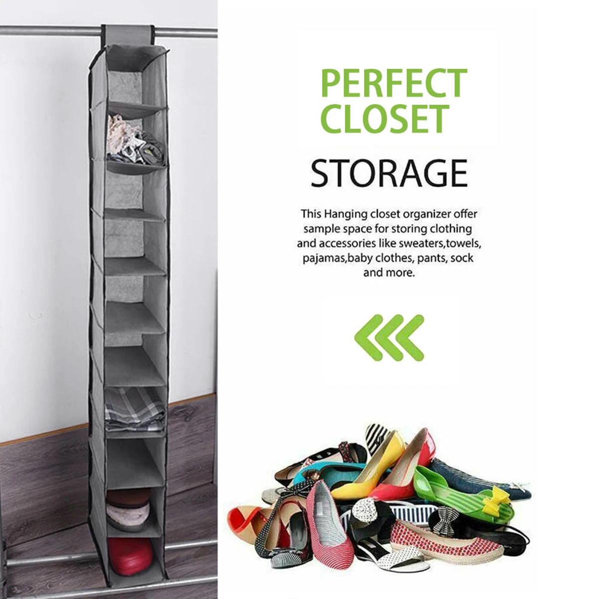10 Layer Shoe Box Storage Hanging Bag Non-Woven Fabric Hanging Shoe Shelves Collapsible Wardrobe Storage Organizer for Shelves
