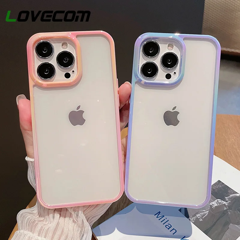 For iPhone 15 Pro Max Case Laser Candy Edge Transparent Cover For iPhone 12  13 14 Pro Max High Camera Protect Soft Bumper Coque