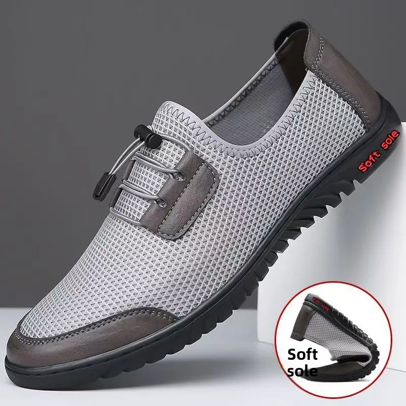 Men's Summer Casual Sports Shoes Lightweight Breathable Mesh Slip-On Driving Shoes Anti-Slip Soft Bottom Easy Wear