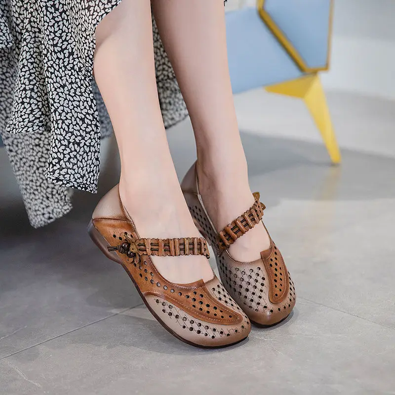 Cowhide Women's Shoes Spring And Autumn Models Flat Shoe Bottom Mother Shoes Non-Slip Large Size Cow Leather women oxford shoes leather mary jane shoes women slippers sandals