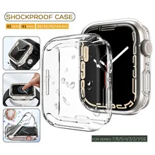 

Clear Full Cover for Apple Watch Case 7 6 5 SE 45mm 41 44 42 40 mm Case for Iwatch Series 7 6 5 4 3 38mm Glass Screen Protector