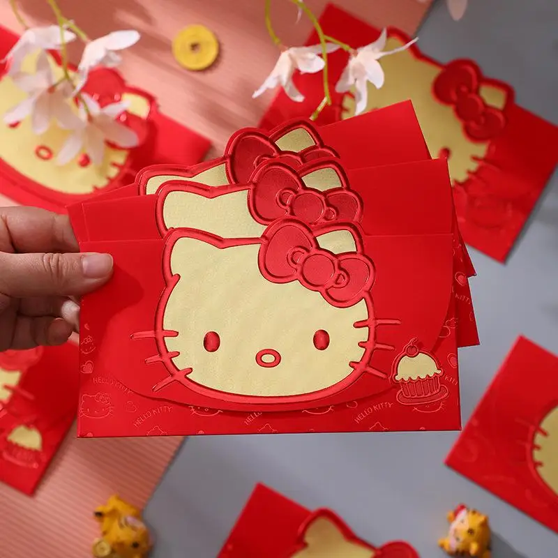 

New 12Pcs Miniso Red Envelope Kawaii Hellokitty Spring Festival Red Envelope Cartoon Creative Children's New Year Red Envelope