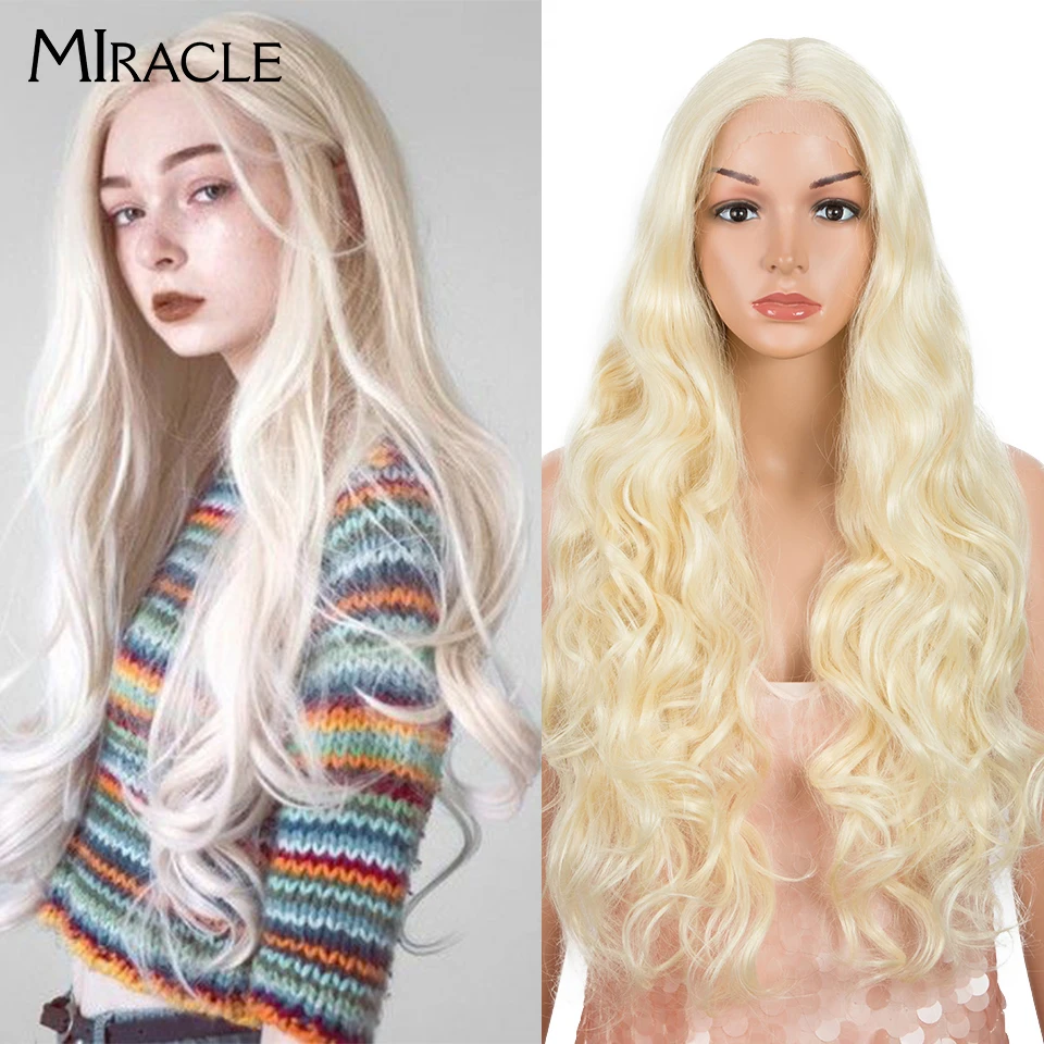 MIRACLE Synthetic Lace Front Wig Natural Wave 30inch Blonde Wig Synthetic Hair Lace Heat Resistant Fiber Drag Queen Cosplay Wig