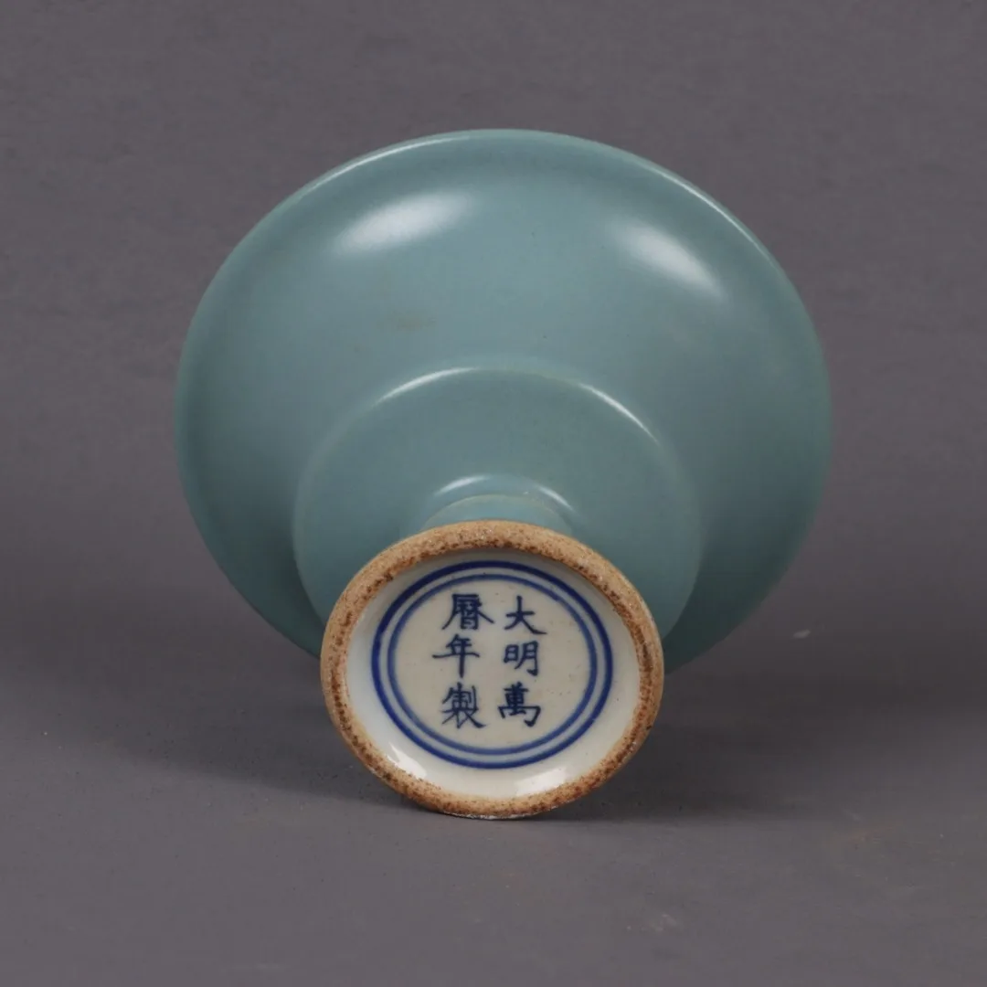 Jingdezhen Antique Porcelain, Lake Blue Glaze, Wide Mouth, High Foot Cup, Home Decoration and Ornament 5