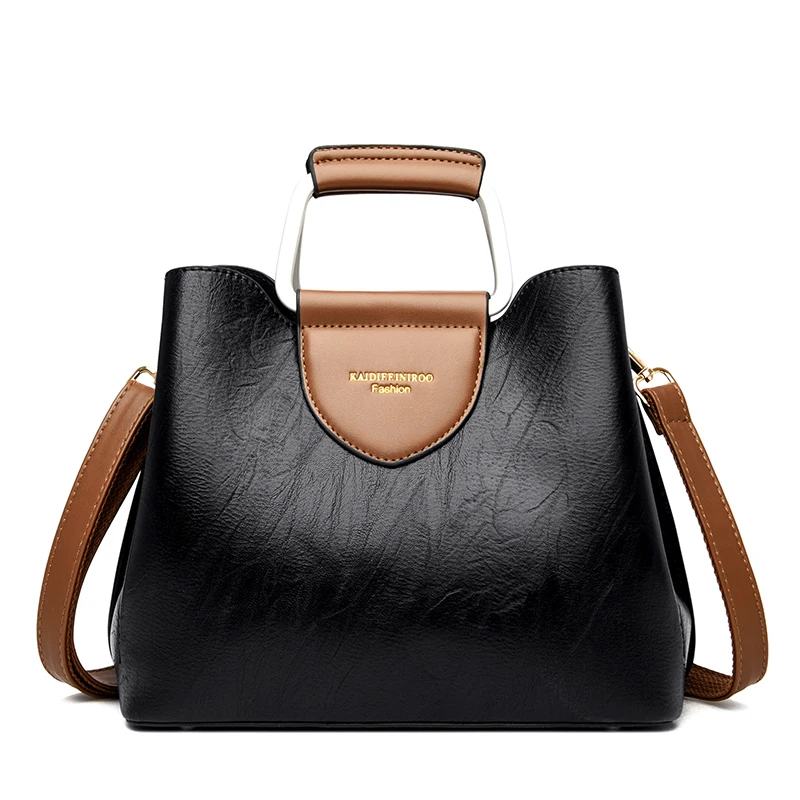 Designer Oil Skin Leather Women's Handbag Wallet 3 Layer Luxury Brand Tote Bag Women's Shoulder Crossbody Bag For Women Purses