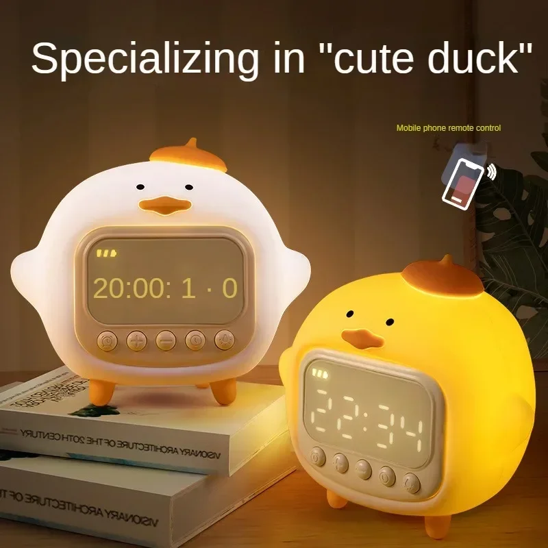 

Holding Duck Alarm Clock Silicone Night Light Soft Sleeping Clock Lights Creative New Product Stupid Cute Dual Color Atmosphere