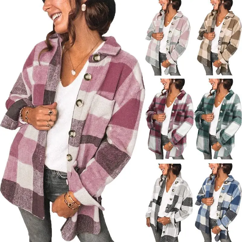 2023 New Ladies Plaid Shirts Autumn and Winter Breasted Pockets Fashion Casual Jackets Women's Clothing summer womens casual jumpsuit ladies teens sleeveless spaghetti strap aesthetic printed loose overalls rompers with pockets