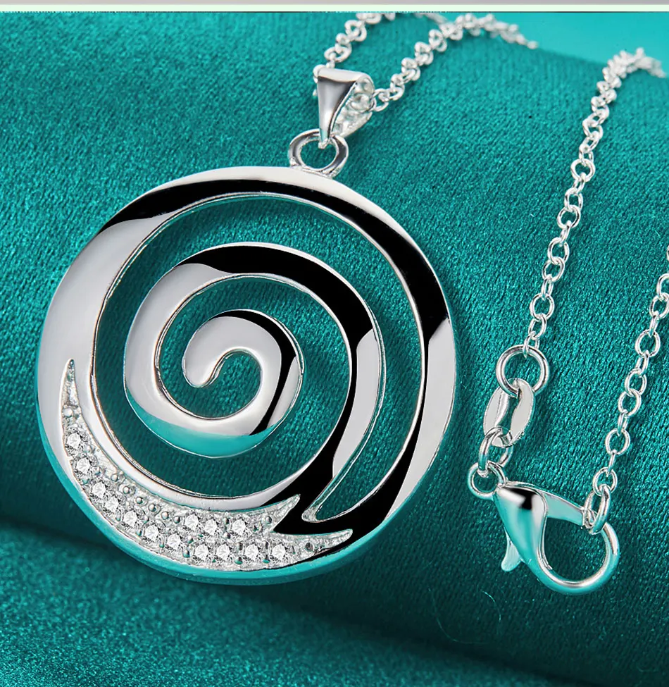 Halskette mit rundem Spirale-Anhänger aus 925er-Sterlingsilber, 40,6–76,2 cm, AAA-Zirkon, für Damen, Verlobung, Hochzeit, modischer Charm-Schmuck – Detail 5
