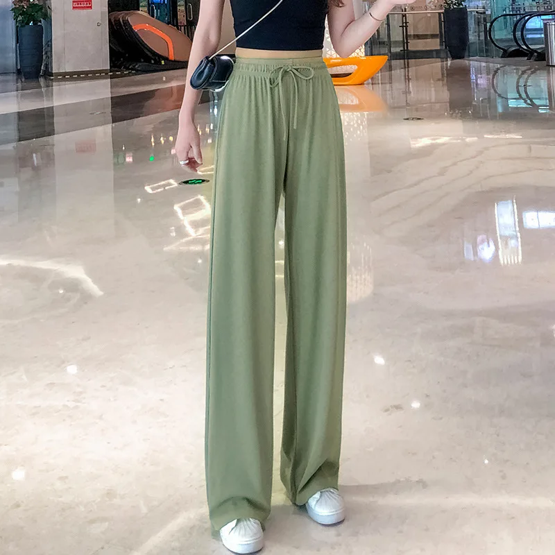 Women's Pants Summer Women's Foreign Trade Ice Silk Wide Leg New Thin Drape Straight High Waist Casual Floor-Mopping - 5
