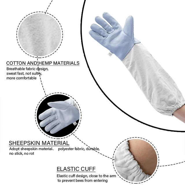 Méhész-Kesztyű Anti-Kesztyű Védőhüvelyek Szellőztetett Báránybőr És Vászon Kiváló Minőségű Apikulturális Szerszámok Méhészeti Kesztyű - Image 2