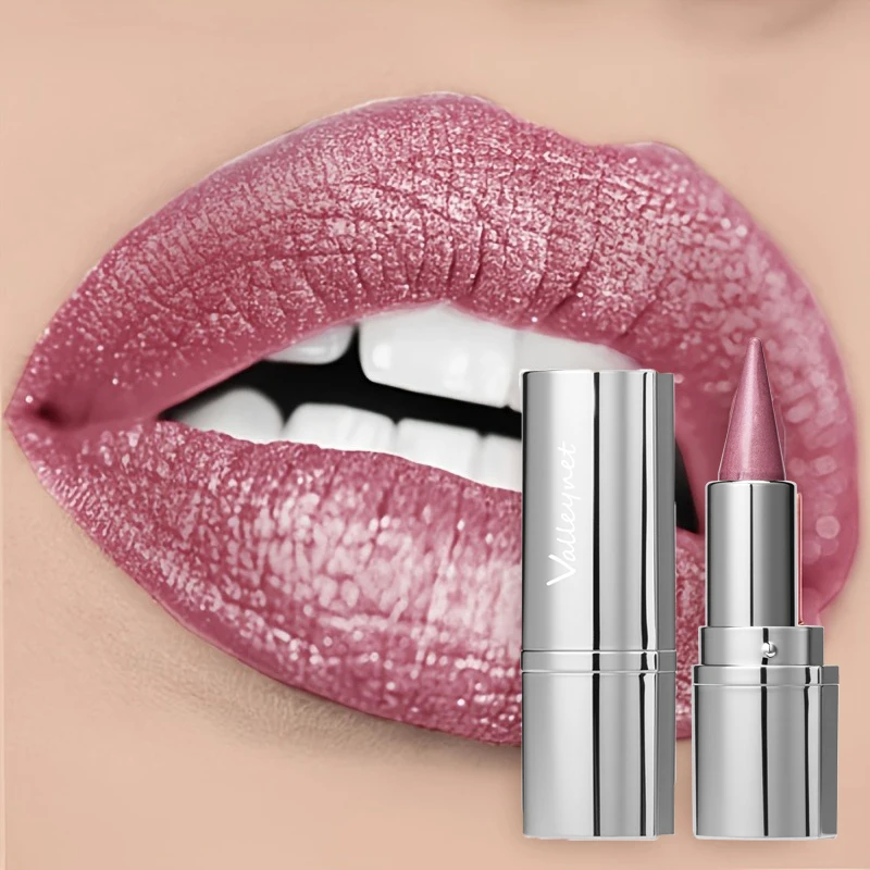 Waterproof Glitter Lipstick - Long-Lasting Shimmering Lipstick with Metallic Finish, All Skin Types, Adult Use, Beauty Lipstick