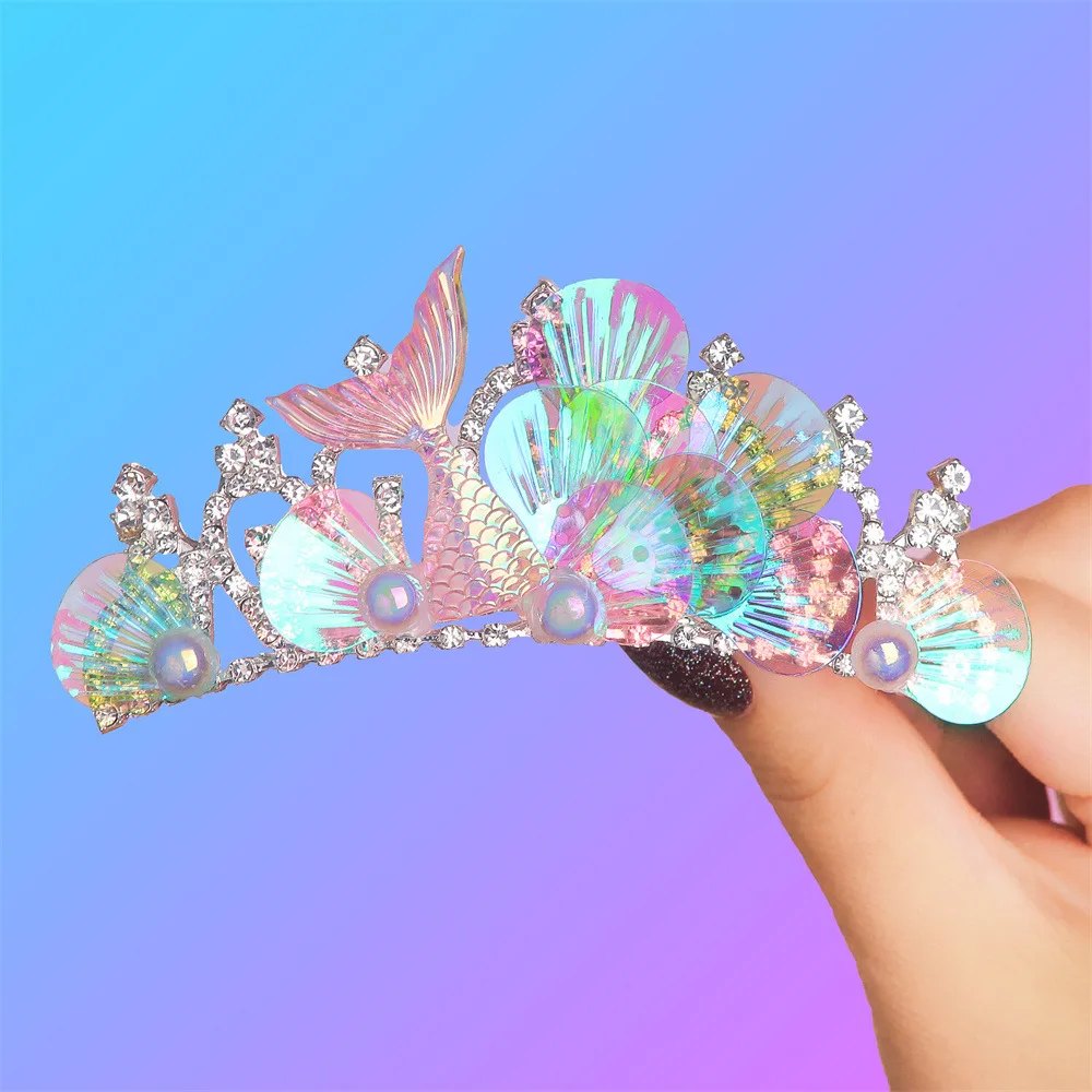Little Mermaid Party Girl Alloy Crown Mermaid Tail Hairband Necklace Girls Princess Birthday Party Headwear Accessories Gift 5