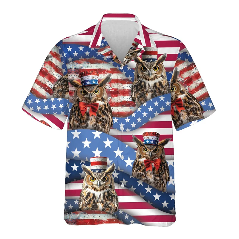 thumbnail image 1 of Camisa hawaiana con estampado 3D de búho misterioso para hombre, blusa con estampado de animales salvajes, camisetas Aloha unisex de verano, camisetas con solapa y mangas cortas, 1 of 5