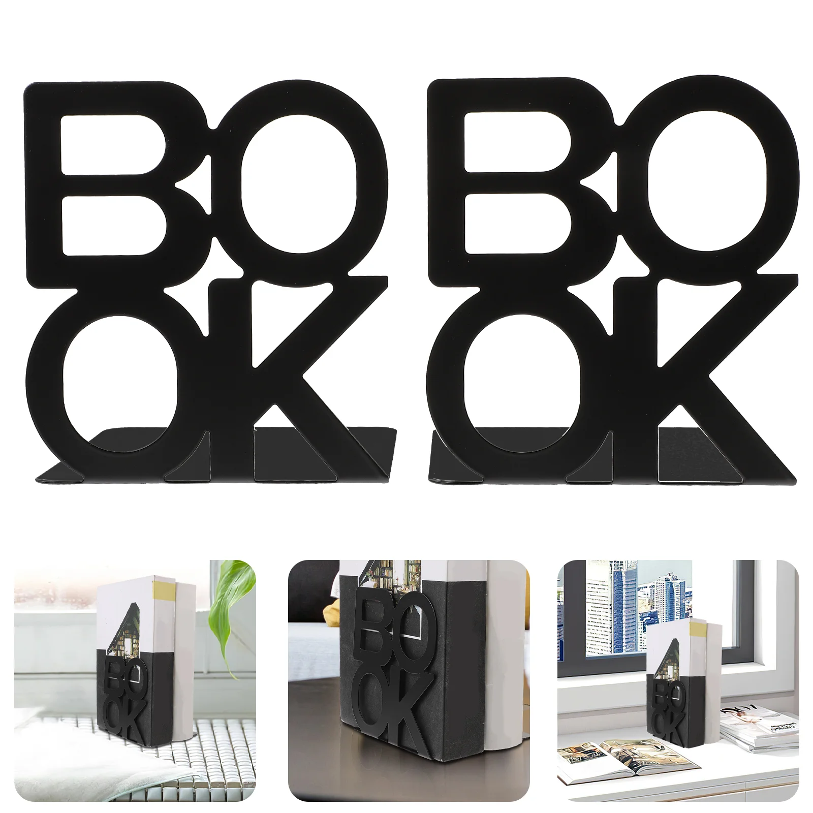 

4 Pcs Desk Bookrest Metal Bookend Decorative Books Bookshelf Multi-function Iron for Shelves Office