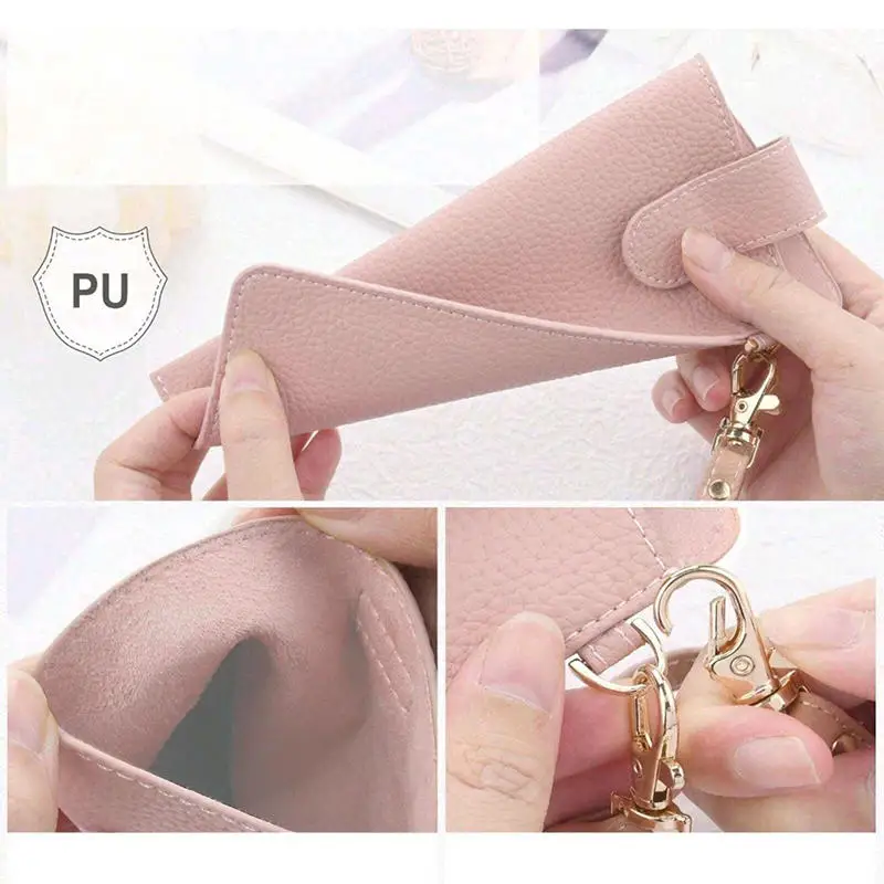 Fashion PU Leather Glasses Bags Outdoor Beach Sunglasses Storage Bag Travel Essential Portable Hangable Glasses Eyewear Cases