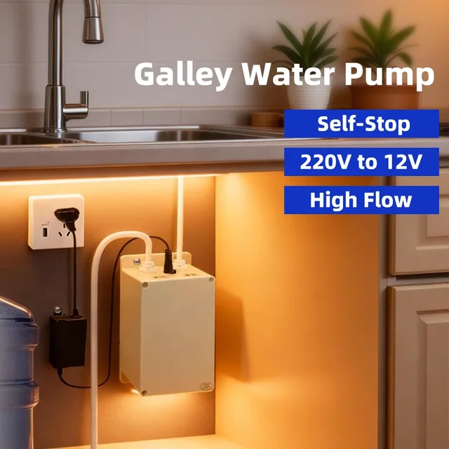 ปั๊มน้ำไฟฟ้า 12V สำหรับรถบ้าน/คาราวาน ปั๊มน้ำอ่างล้างจานในครัว 1.5 ลิตร/นาที ดูดน้ำอัตโนมัติ สำหรับระบบน้ำดื่มบรรจุขวดในรถบ้าน 1