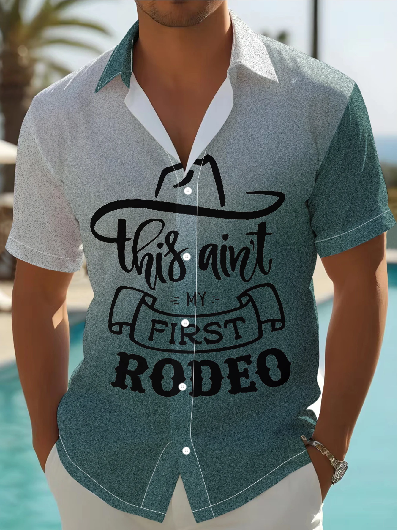 

Summer new men's shirt gradient color fashion 3D digital printing lapel short-sleeved shirt office attendance men's tops