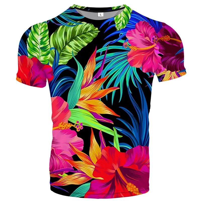 Tropical Plant Leaf Print Short Sleeve T Shirt
