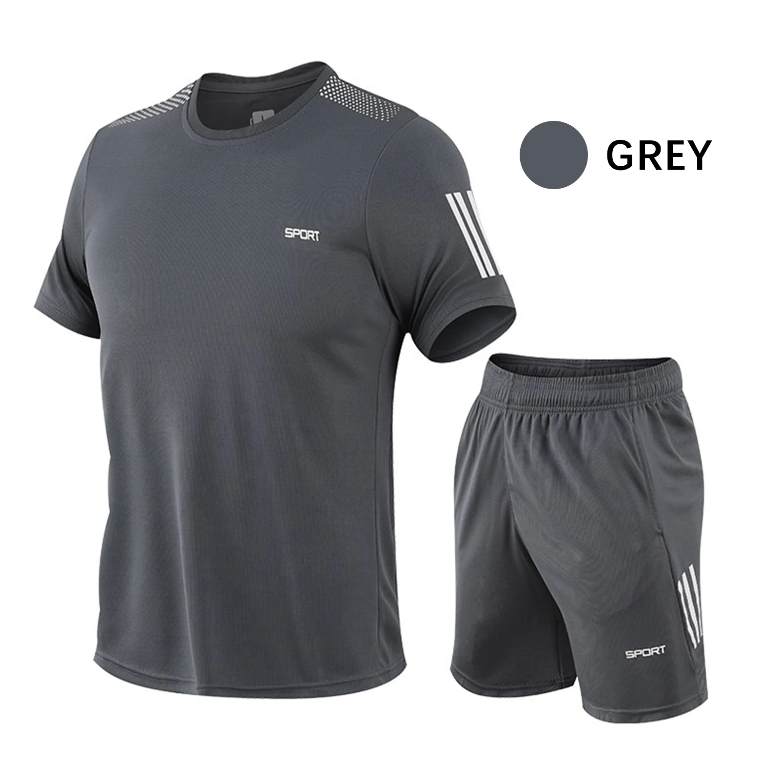 

Baasploa 2 Pcs/set Men's Sportswear Plus Size Tracksuit Gym Fitness Running Set Athletic Wear T Shirts Shorts Sports Suits