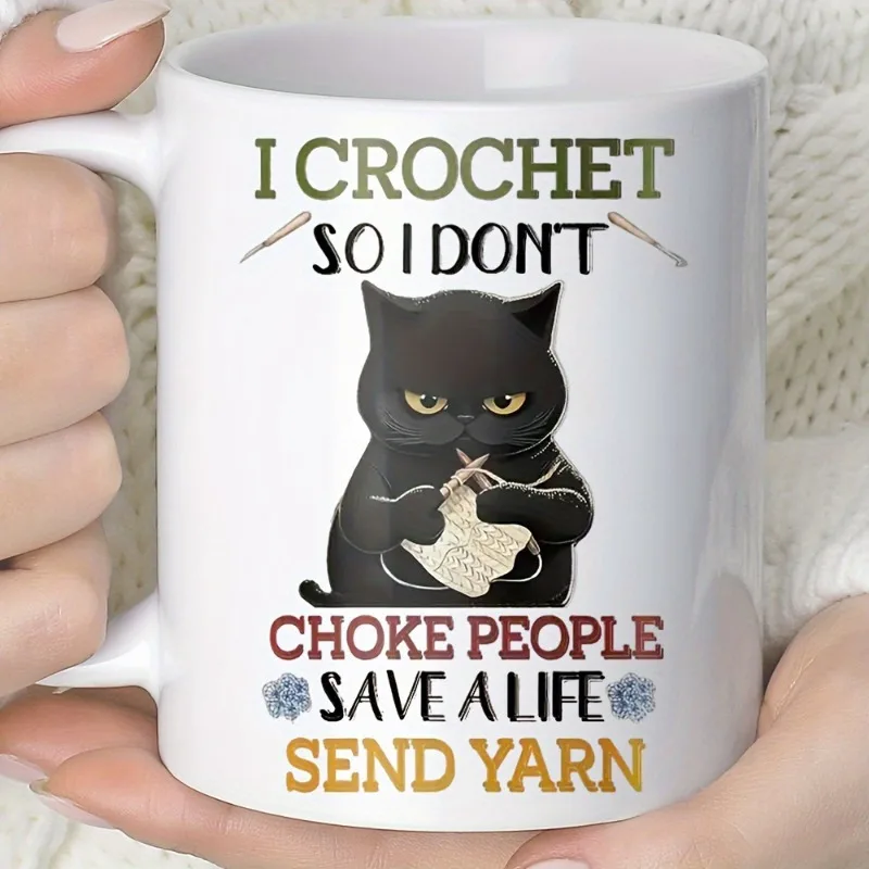 Lustige Schwarze Katze Keramiktasse Für Häkel- Und Kaffeefans_voghion.com