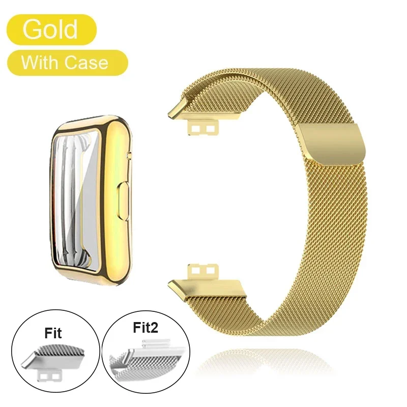 Enhanced Metal Band with Case and Screen Protector for Smartwatch - Milanese Magnetic Loop Watchband