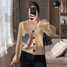 

Women's Knitted Cardigan Jacket Love Printed Sweater Luxury Design All-match Slim Korean Autumn Winter 2022 New