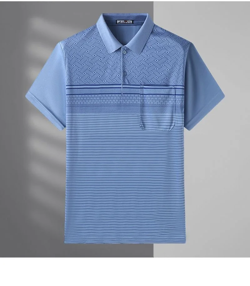 2023 New Men's T-shirt Short Sleeve Polo-Neck Commuter Summer Basic Fashion Casual All-match England Striped Pockets Pullovers 21 S92bedc83e075471da4be9f98f21a8fb8h