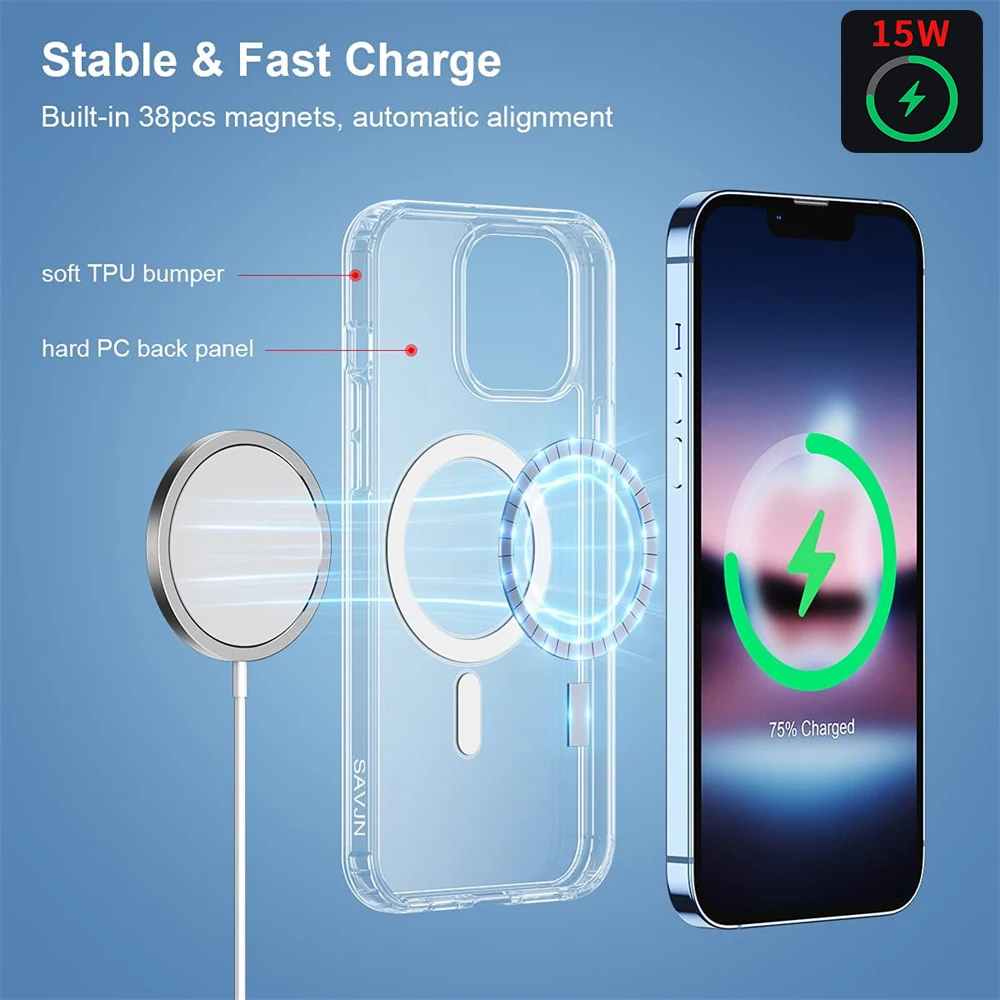 iphone 12 pro max clear case For Magsafe Magnetic Wireless Charger Case For iPhone 11 12 13 Pro MAX Mini Transparent Cover 13pro Soft TPU Cases Accessories iphone 12 pro max case