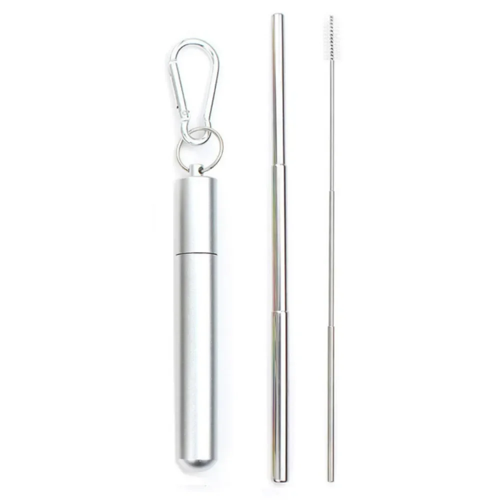 Eco-Conscious Collapsible Stainless Steel Telescopic Drinking Straw with Brush