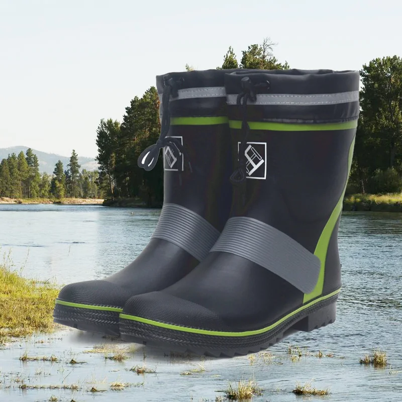 Waterproof Fishing Boots Men Women Rubber Mid Tube Rain Shoes Hunting Working Anti Slip Rain Boots