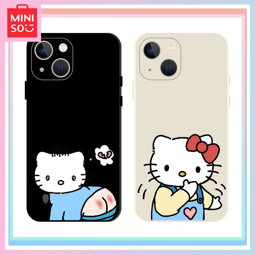 

Miniso Hellokitty Funny Couple Phone Case Suitable for Iphone 1413 New Iphone 15 Promax Full Package Transparent Protective Case