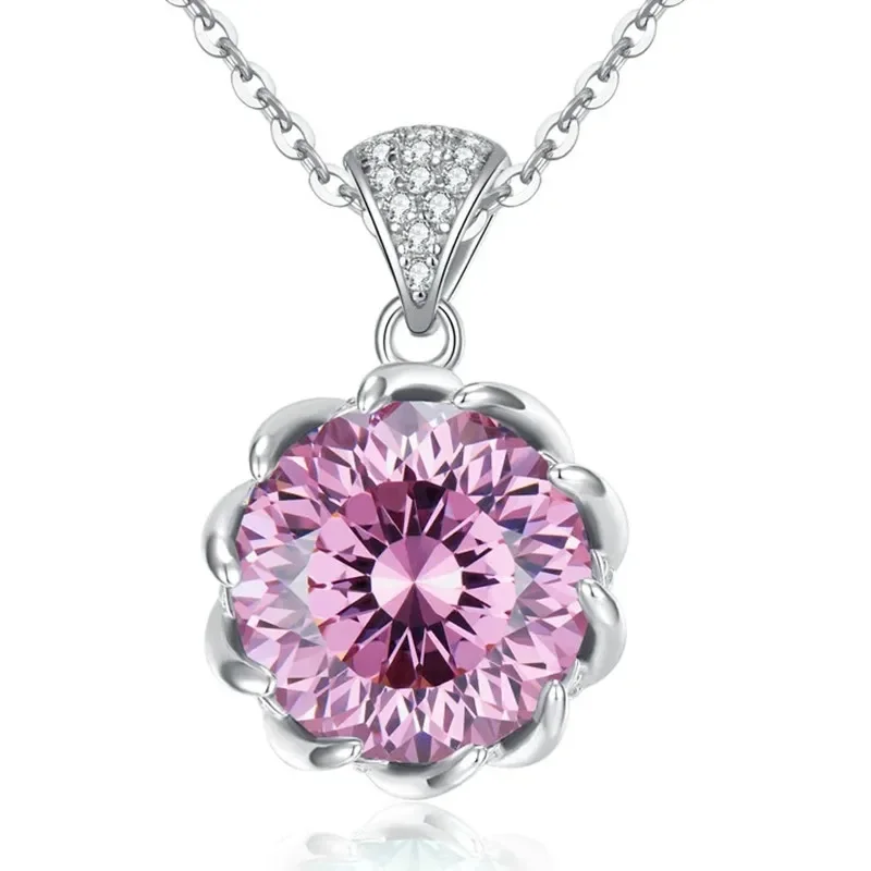 

Spring Qiaoer 100% S925 Sterling Silver Green Pink Diamond Necklace Pendant 7.5 Carat High Grade Neck Chain Fine Jewelry