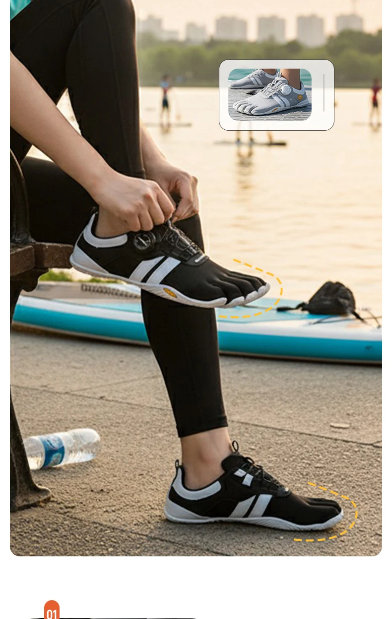 GallonShark Quick-Lace Five Finger Barefoot Shoes for Men & Women | Non-Slip for Yoga, Walking, Water Sports & Fitness