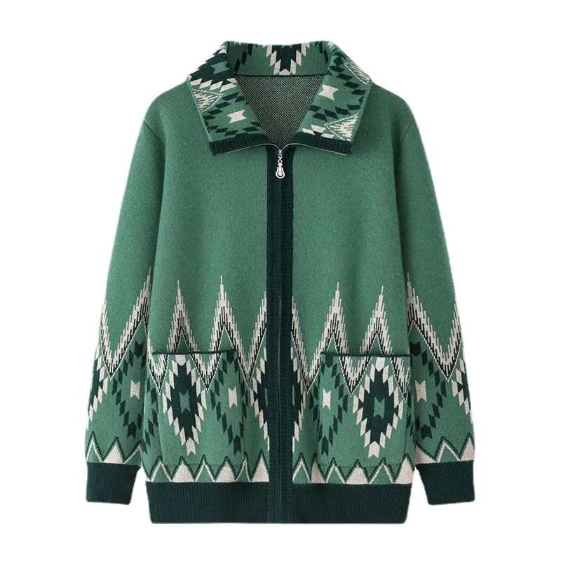 

New Arrival Fashion Middle Aged Women's Autumn Winter Double Lift Thickened Cashmere Cardigan Coat Large Sweater Size M-5XL