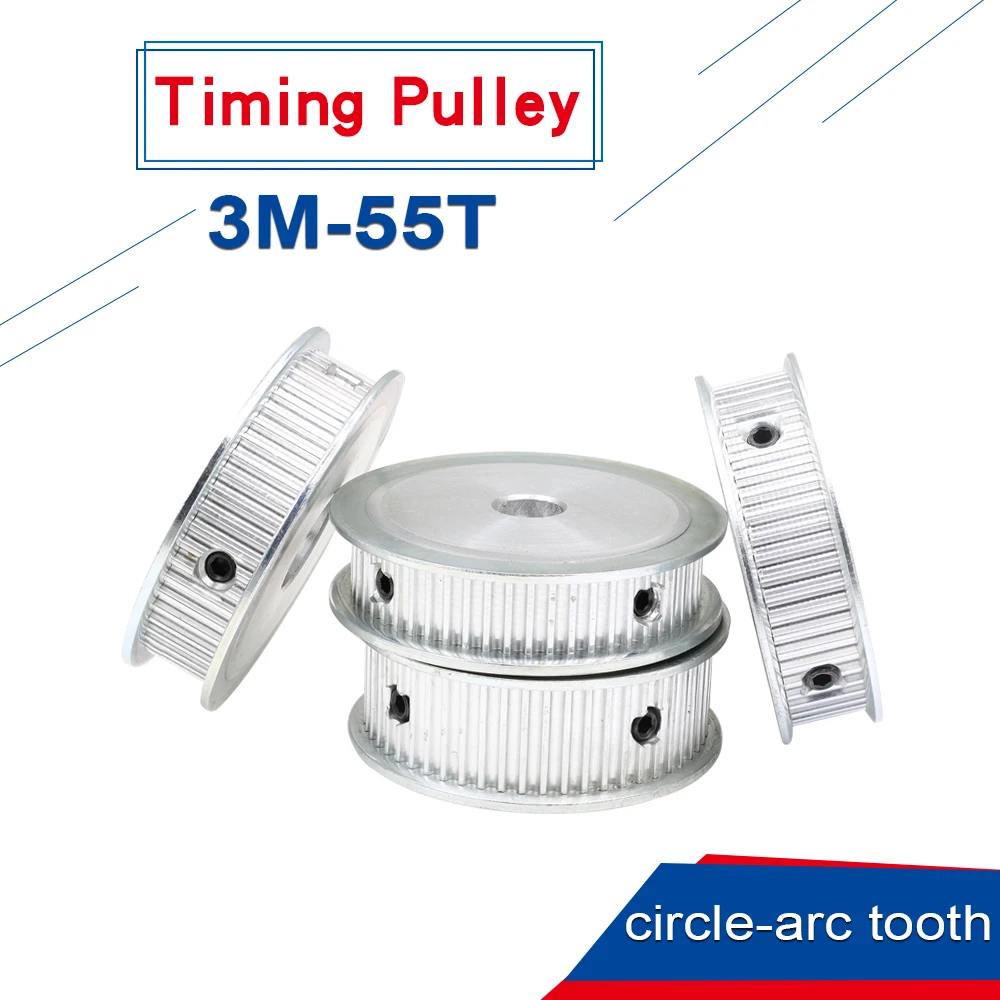 

3M-55T Belt Pulley Circle-arc Tooth AF Shape Bore 8/10/12/14/15/16/17/19/20mm pulley wheel Fit For 3M Rubber Belt Width 10/15mm