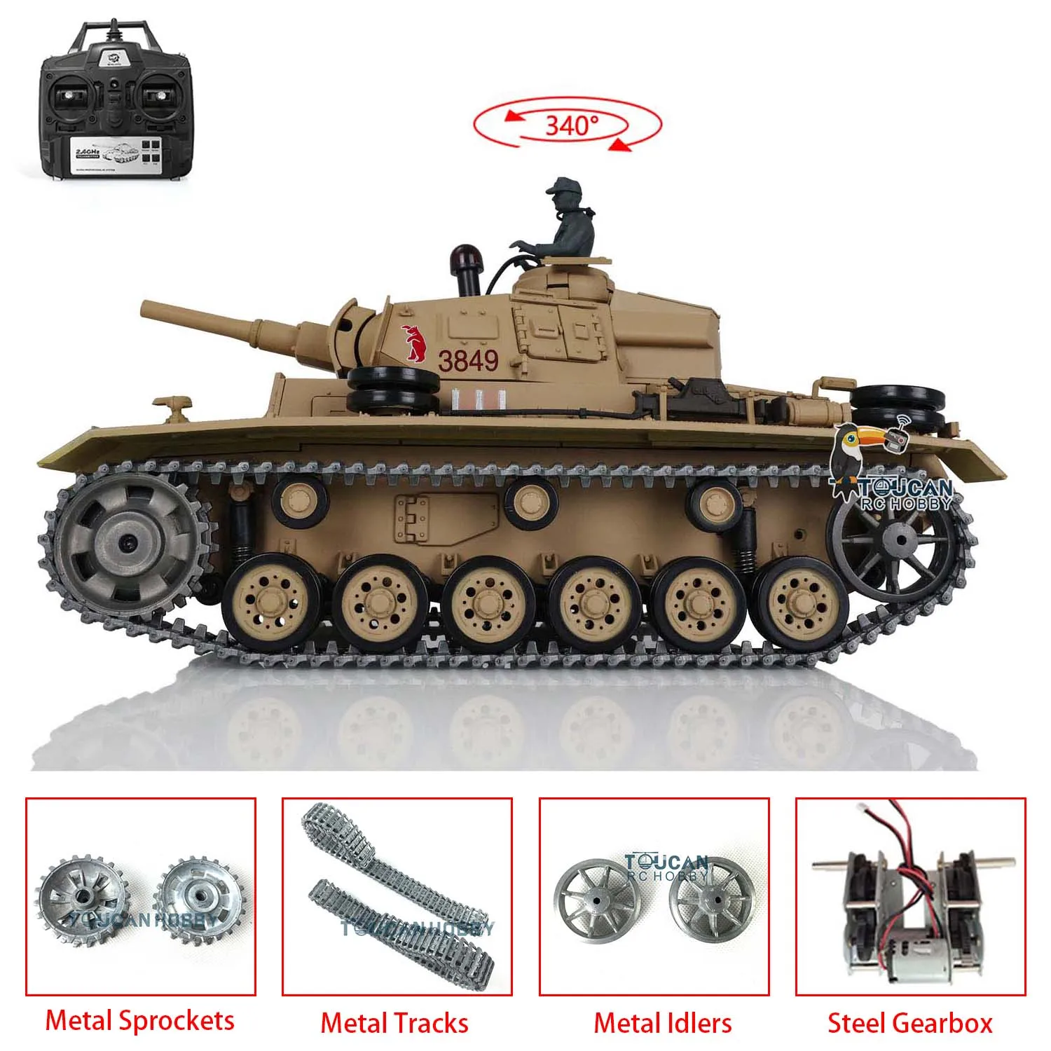 Char RC Panzer III L 1/16 Henglong 7.0 Amélioré - Chenilles Métalliques, Infrarouge, Fumée, Son, RTR